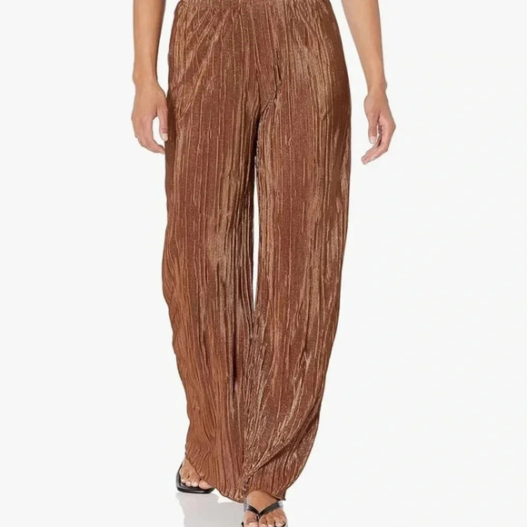 Blue B Pleated Crushed Velvet Pull-On Wide Leg Pants Carmel Small - Picture 1 of 10